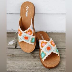 Boutique Forever Comfort Crochet Colorful Criss Cross Boho Sandal